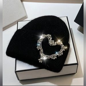 Lux Rhinestone Heart Beanie Winter Hat